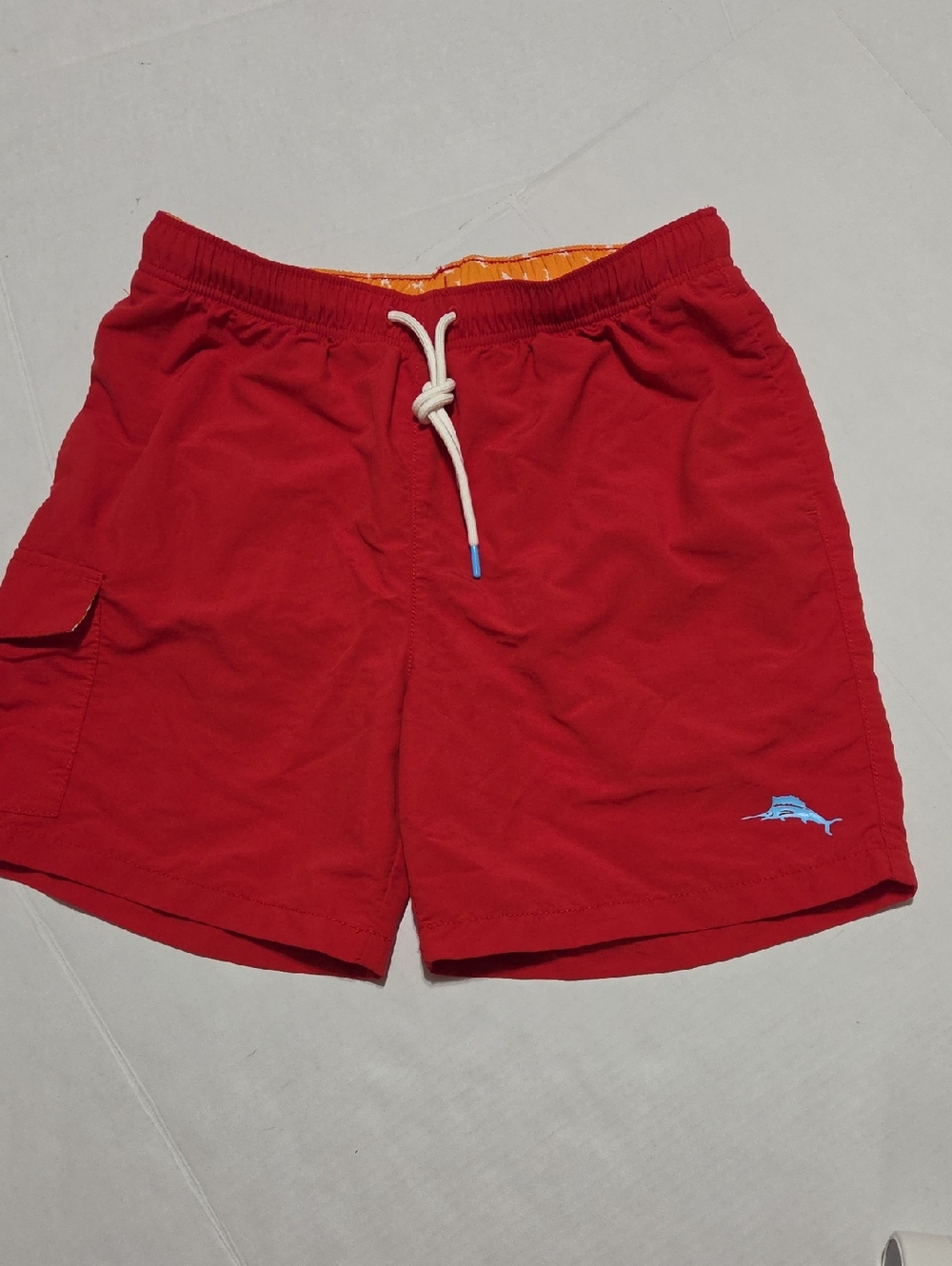 Tommy Bahama Red Swim Trunks with Light Blue Marlin